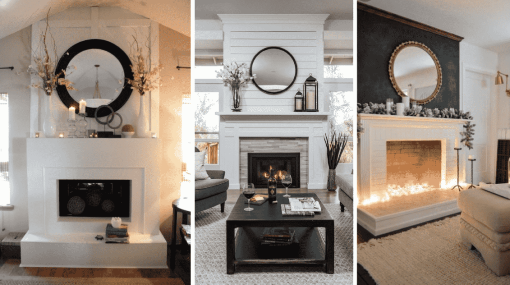 Round mirror over fireplace Ideas