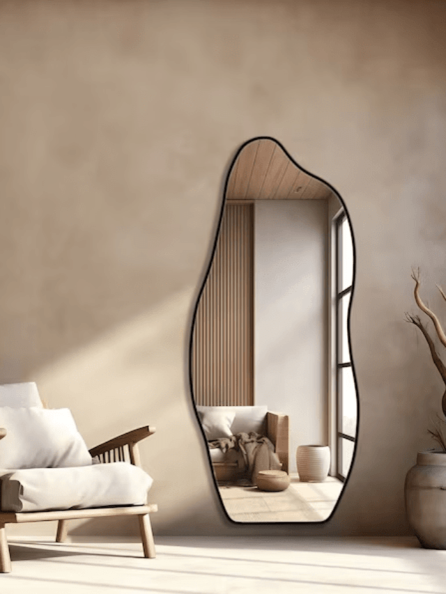 irregular shaped mirror in living room, Pond mirror 