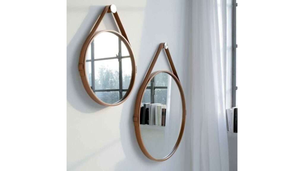 Leather Strap Frame mirror, Leather Strap Frame mirror in bathroom