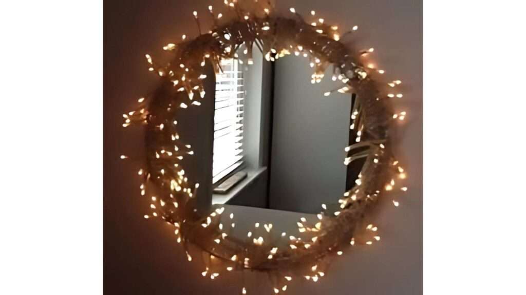 String Lights Border on mirror for Christmas, mirror decoration idea