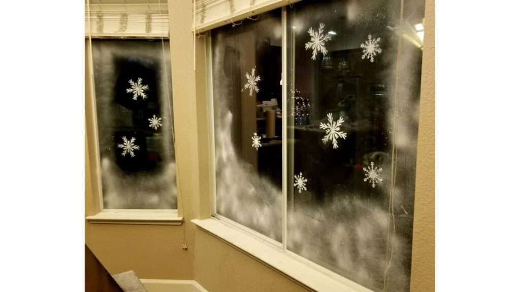 Faux Snow Spray on Mirror, christmas decoration ideas