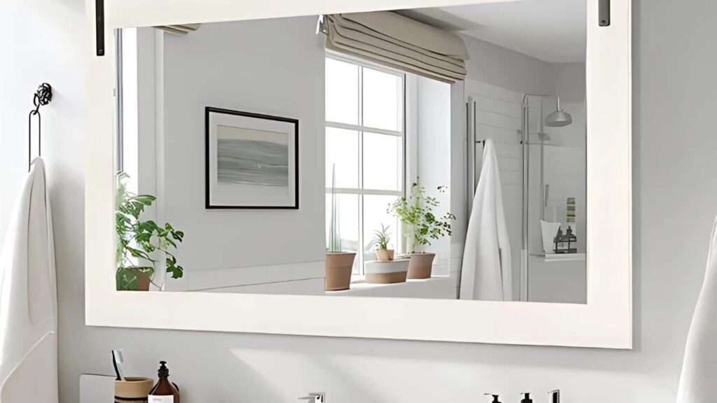 Mirror opposite to window, Mirror opposite to window in bathroom
