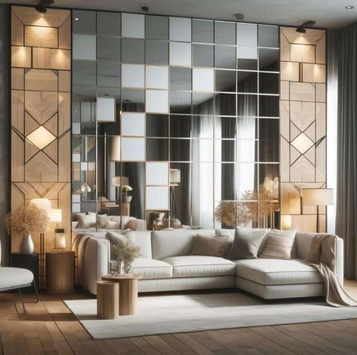 Mirror Panels on living room Wall