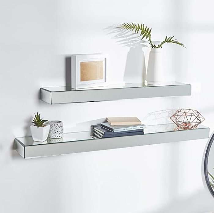 Mirrored Shelving on Living room walls